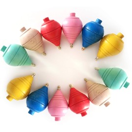 GERILEO Set of 4/8/12 Classic Wooden Spinning Tops; Coloured - Gifts and Presents for Communion, Children's Parties, Boys, Girls, Birthdays, Spinners (12)