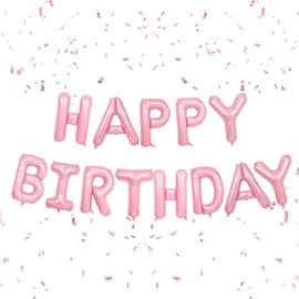 Happy Birthday Balloons Banner Pink,16Inch Polyester Film Light Pink Foil Letter Balloons,Pastel Pink Happy Birthday Sign Banner Bunting for Girls Boys Women Men Birthday Party Decorations