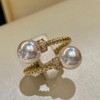 Niaspi Double Pearls Twisted Open Band Statement Rings for Women