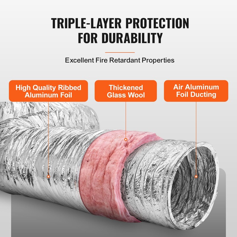 VEVOR 4 Inch Insulated Flexible Duct R-6.0，25 Feet Long with