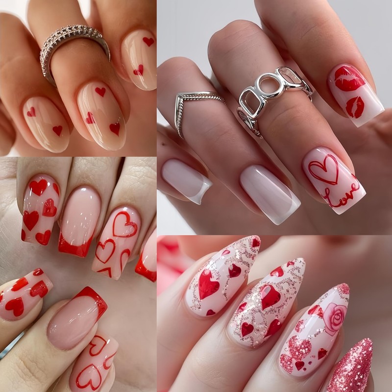 8Pcs Valentines Day Nail Art Stickers Decal Red Heart Nail