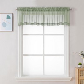 Chyhomenyc Sheer Window Valance Curtains, 42x14 Inches 2PCS, Light Filtering Valances Windows Treatment, Small Rod Pockets Voile Sheer Curtains for Living Room/Bathroom/Basement, Sage Green