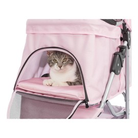 TRIXIE Foldable Pet Stroller for Cats and Dogs, Pet Carrier Strolling Cart with Weather Cover, Storage Basket, Cup Holder, Pink