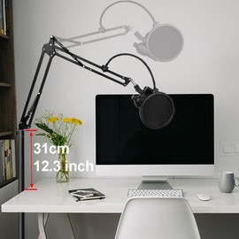 Mic Stand Floor Boom Arm for Blue Yeti, Nano, Snowball, HyperX QuadCast, Shure SM7B MV7, Fifine K688 and More Mic, Floor Microphone Stand with 3/8" to 5/8" 1/4" Screw, Pop Filter Mic Clip Cable Ties