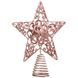 Aneco 10 Inches Christmas Treetop Star Metal Glittered Christmas Tree Topper Xmas Tree Decoration Topper for Christmas Holiday Home Office School Mall Decor, Rose Gold