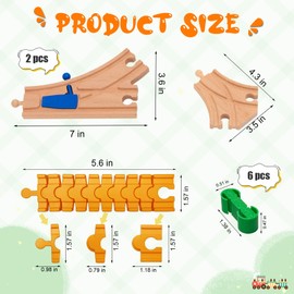 Wooden Train Track Accessories Set, 10 pcs Train Track Connector, Compatible with All Major Brands Wood Train Tracks, Christmas Birthday Gift for Boys Girls, Train Toys Expansion Pack for Kids Ages 3+