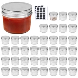 QAPPDA 4oz Glass Jars With Lids,Small Mason Jars Wide Mouth,Mini Canning Jars With Silver Lids For Honey,Jam,Jelly,Wedding Favor,Shower Favors,Spice Jars For Kitchen Storage & Home,Set of 40