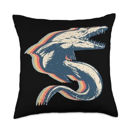 Mosasaurus Dinosaur Retro Line Art Throw Pillow