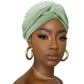 DRESHOW Hair Wrap for Women Ribbed Soft Stretch Jersey Head Scarf Breathable Lightweight Turban Solid Color