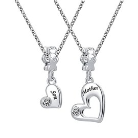 OutstandLong Heart Mother Son Necklace - 2PCS Mom Necklace from Son, Mom Daughter for Mother's Day