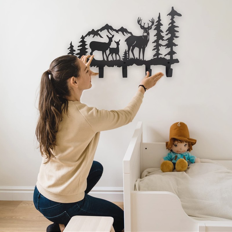 VIVICOMFY Metal 5-Hook Deer Storage, Powder Coated Wall Mount, 15.8x9.65x1.1