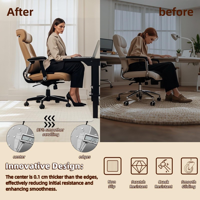 Office Chair Mat Carpet Protector: 36" x 48" Plastic Heavy