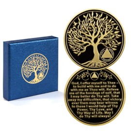 Femicgal Sobriety Coin, Tree of Life Sobriety Chip, AA Chips and Medallions, Sobriety Recovery Chip Sober Token, Sobriety Gifts for Women Men Alcoholics Anonymous Recovery Gift-Blank NO Year