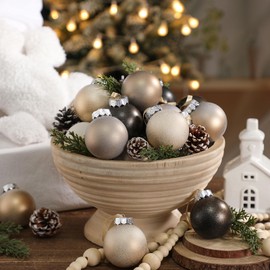 Yunlly 24 Pcs Textured Christmas Ball Ornaments 2.36'' Neutral Christmas Tree Decor Vintage Rustic Hanging Decor Shatterproof Home Ornaments for Xmas Winter Farmhouse Decoration (Vintage Color)