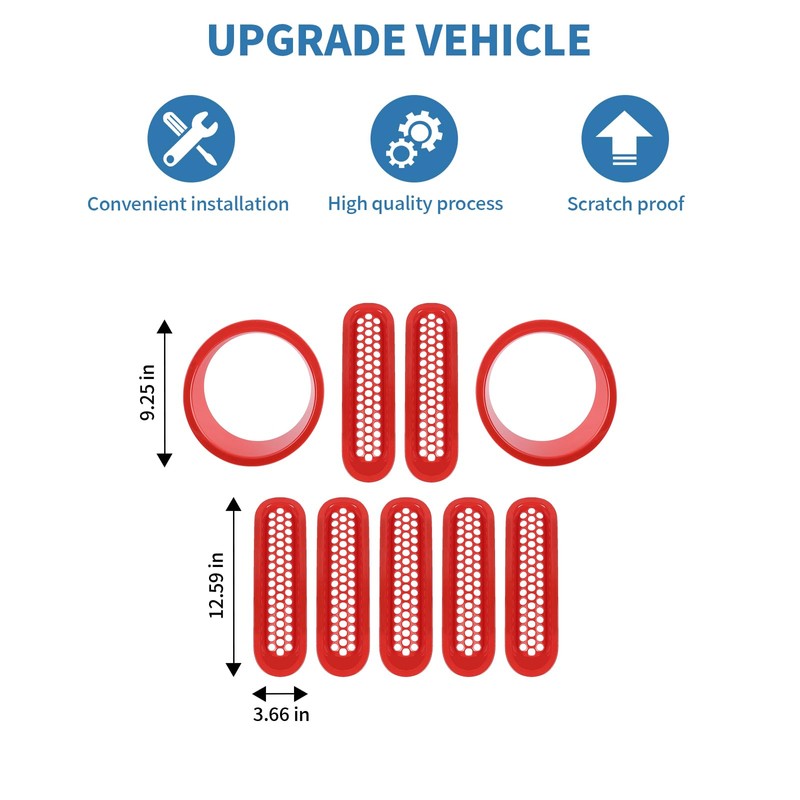 PDKLIN for Jeep JK Front Grille Inserts & Headlight Cover