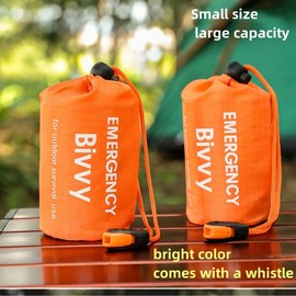 Emergency Sleeping Bag, 2 Pack Portable Thermal Bivy Sack, Waterproof Lightweight Emergency Blanket Survival Gear with Compass and Whistle for Camping Hiking Outdoor Adventure (Orange, 1 Pack)