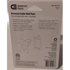 Commercial Electric 1-Gang Recessed Low Voltage Cable Wall Plate - White 9