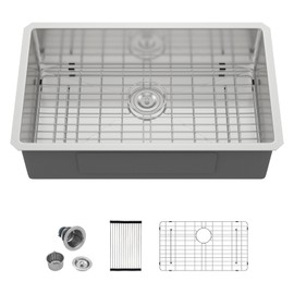 Oumuch 30 Inch Undermount Kitchen Sink Stainless Steel 30" Single Bowl Undermount Sinks 16 Gauge 30x18 In Single Basin Sink