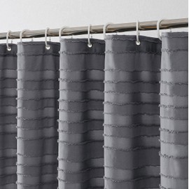 Aiyufeng Extra Long Boho Shower Curtains, Classic Boho Striped Textured Grey Fabric Shower Curtain for Bathroom, Modern Farmhouse Tufted Cloth Gery Shower Curtain with 12 Hooks