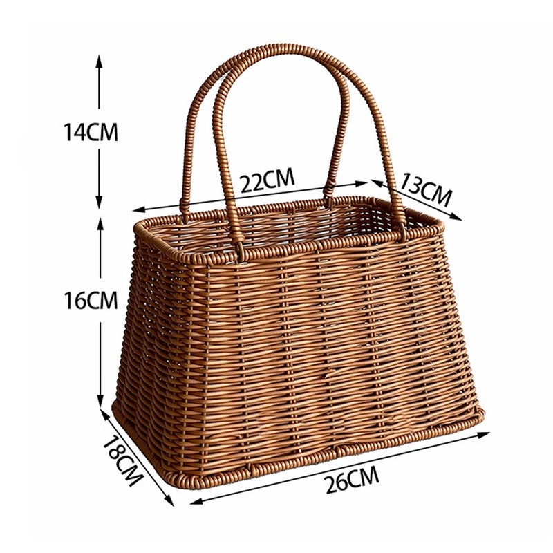 Plastic Imitation Rattan Basket Rustic Imitation Handwoven Picnic Basket Wtih