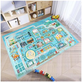 Fuzorise Kids Car Rug for Playroom Rugs, Kids Road Rug for Girls Bedroom Carpet and Boys Bedroom Carpet, Washable Anti Slip Kid Rugs, Kid Educational City Traffic Route Map for Classrooms.