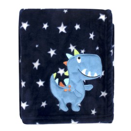 Baby Essentials Plush Fleece Throw and Crib Baby Blankets for Boys and Girls (Blue Dino)