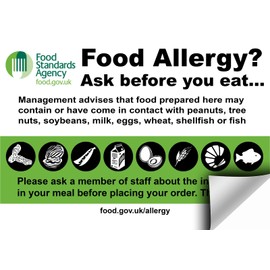 Food Allergy Poster | A4 Sticker | Awareness Safety Sign | Health and Safety Food and Kitchen Allergy Intolerance | Ask Before You Eat Poster