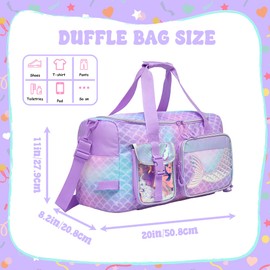 Mermaid Kids Gym Bag for Girls Duffle Bag for Travel Kids Travel Bag Overnight Bag for Girls Dance Bag for Girls Weekender Bag with Shoe Compartment