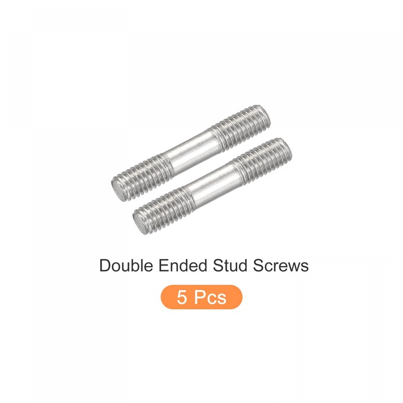 sourcing map Double Ended Stud Screws (M5 Thread 30mm Length)