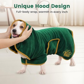 PETTOM Dog Drying Robe Extra Large Adjustable Dog Dressing Gown Microfiber Super Absorbent Dogs Towelling Robe Bathing Accessories (Green, XL)