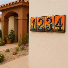 Handmade Address Number House Numbers Ceramic Tile Mexican Talavera Pottery Wall Art Indoors Outdoor Decor Garden Decor Sign (Number 8)