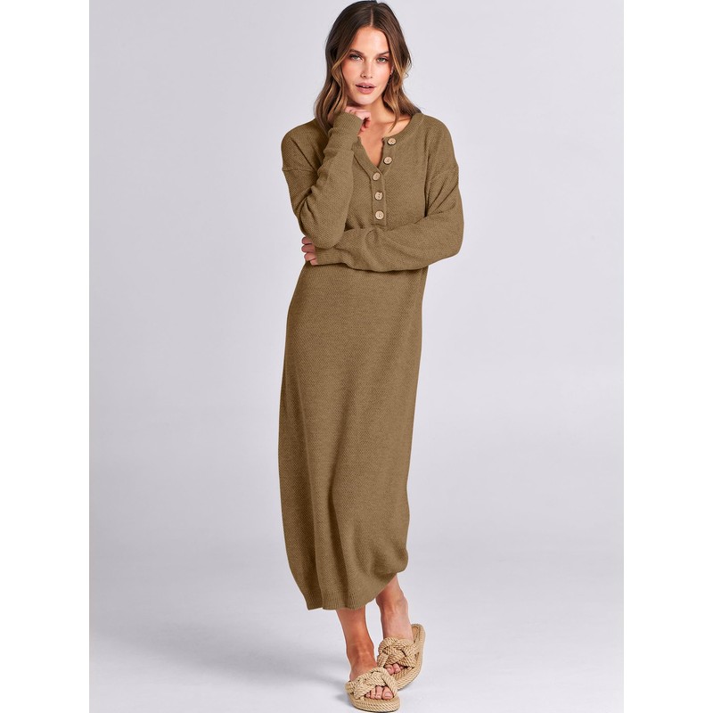 ANRABESS Women Long Sleeve Button V Neck Oversized Casual Loose