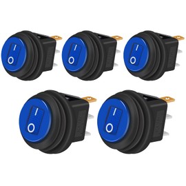 Taiss KCD1-8-101NW-BU 12 V Waterproof Round Rocker Switch 20 A Blue LED Light 3 Pins On/Off for Cars and Boats Pack of 5