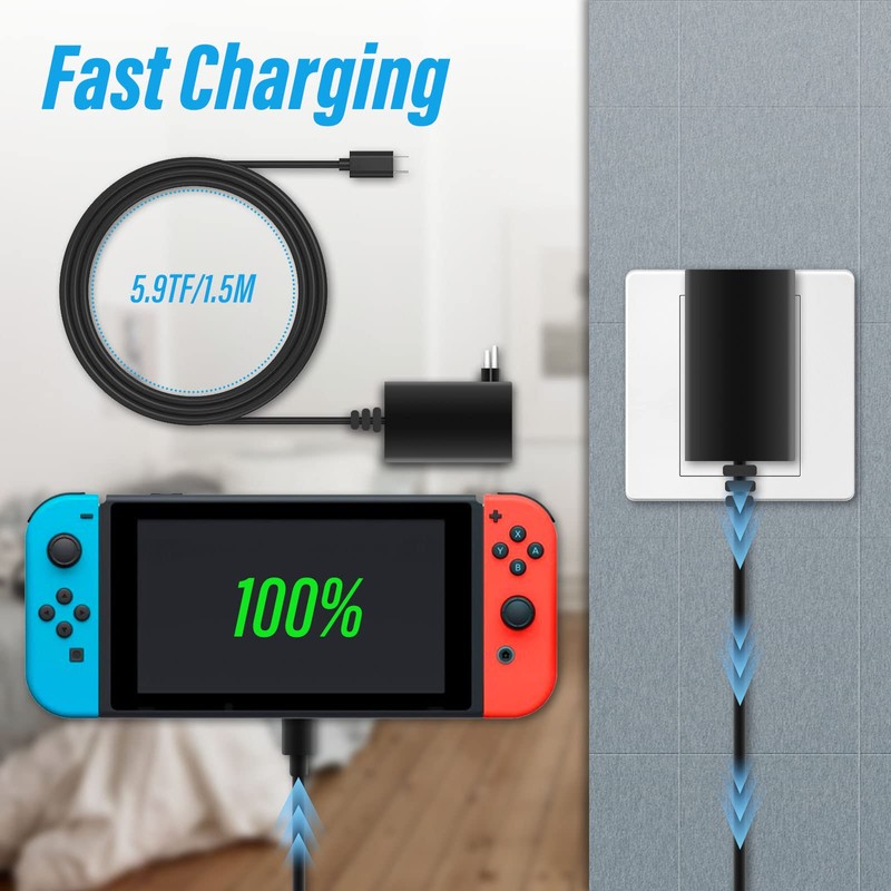 ZHITING Netzteil für Switch,Ladegerät für Switch,Ladekabel AC Adapter 15V 2.6A