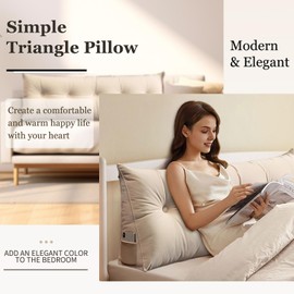 LOGICFEVER Triangular Wedge Headboard Pillow Bed Rest Backrest, Large Bolster Cushion Removable with Side Pockets Positioning Support for Reading Sitting Daybed Sofa Bunkbed, Brown 100cm (Green)