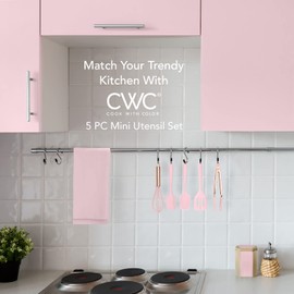 COOK with COLOR Set of Five Pink and Rose Gold Silicone MINI Kitchen Utensil Set