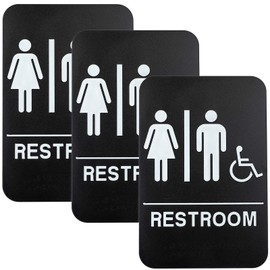Excello Global Products Plastic Restroom Sign: Easy to Mount with Braille (ADA Compliant), Great for Business - 6"x9", Unisex, Handicap - Pack of 3