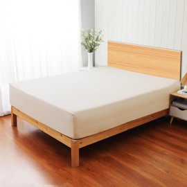 100% Cotton Fitted Sheet Cal King Size Sateen, All-Around Elastic Deep Pocket Durable Bottom Sheet with Foot Tag, Beige Color 1 Fitted Sheet Only