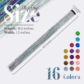 MYKURS Glittery Tinsel Hair Extensions for Girls and Women, Clip-in Fairy Hair Tinsel, 16 Colors 16 PCS