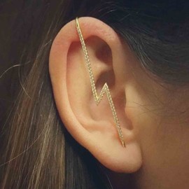 Yheakne Boho Lighting Stud Ear Pin Earring Gold CZ Edgy Pin Hook Cuff Earrings Long Thunder Ear Cuff Ear Wrap Earring Rhinestone Mountaineering Earrings Slanted Edgy Ear Pin Earring (Gold)