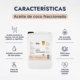 Hebbe - Aceite de Coco Fraccionado 100% Puro, Hidratante y Nutritivo para Piel y Cabello, 5L