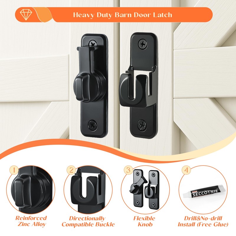 KOVOSCH Black Sliding Barn Door Lock, 90/180 Degree Flip Gate
