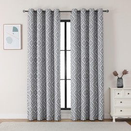 Airwill Full Blackout Curtains 84 Inches Long 2 Panels, Grommet Top Window Treatment Drapes with Diamond Floral Pattern (52 x 84 Inch, 2 Panels, Grey)