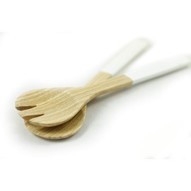 Purelite Bamboo Salad Server Set - 12” Long - One Pair - Spoon and Fork for Serving Salads or Fruits