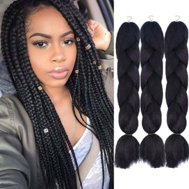 Jumbo Braids Colorful Synthetic Kanekalon Hair Extensions for DIY Crochet Box Braiding Pure Color Black 3Pcs 100g/Pcs 24Inches