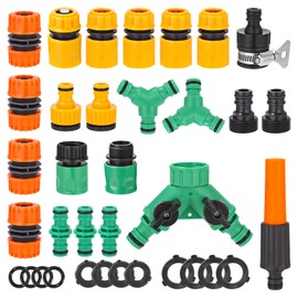 Xixara 35 Piece Hose Connector Set, 1/2 Inch Garden Hose Connection Kit, Plastic Hose Coupling Set, Hose Connection Tap Accessories for Garden and Home Tap with Thread