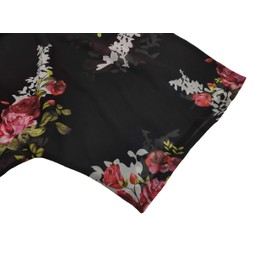 FINOCEANS Women's Kimono Cardigans Loose Beach Cover Up V Neck Half Sleeve Black Floral Medium
