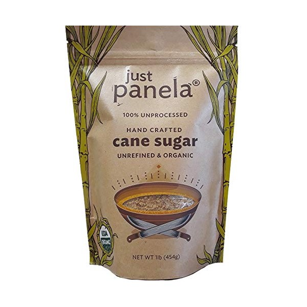 Just Panela Unrefined Cane Sugar - 1 Pound, Pack of 2 - Unprocessed and Handcrafted Organic Cane Sugar with Intact Natural Minerals - Jaggery Powder