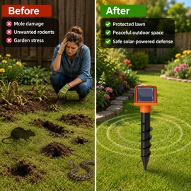 Solar Mole & Rodent Repellent for Outdoor Use – Waterproof Vibrating Pest Deterrent for Lawn, Yard & Garden