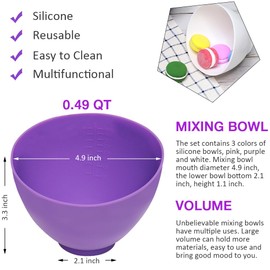 Goalfly 6 Pcs Silicone Mixing Bowls, 0.49 QT Reusable Silicone Bowl, Silicone Bowls for Melting Chocolate, Silicone Pinch Bowls for Sauce, White, Pink, Purple (4.9 x 4.9 x 3.3 Inch)